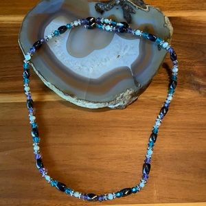 Vintage Dark blue beaded necklace 18”